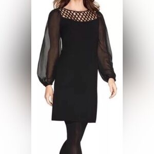 White House Black Market Dress LBD Sheer Sleeves Long Sleeve Cocktail Party Sz 4